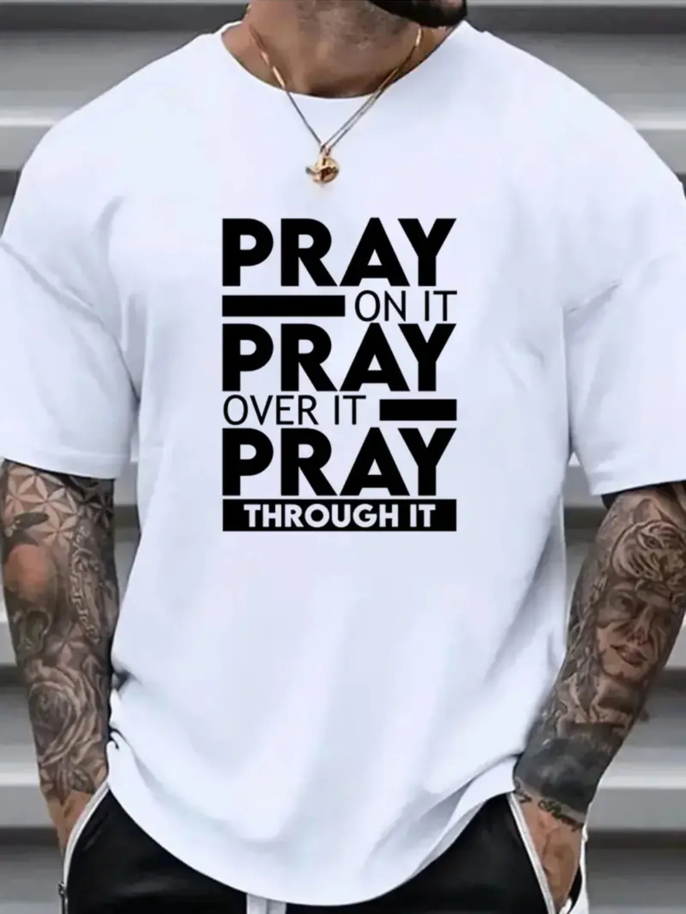 New PRAY Print T-Shirt, Mens Tshirt Comfort-Fit Crew Neck T-Shirt - Ultra-Soft, Breathable, Moisture-Wicking