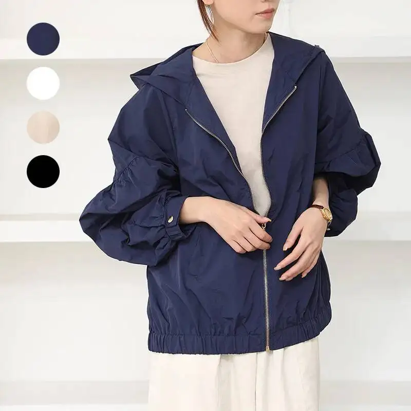 Japan Rakuten Summer Sun Protection Clothing for Women Simple Hooded Waterproof Sunshade Oil-resistant Quick-dry Casual Top