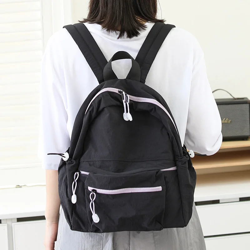 Casual and Artistic Canvas Backpack with Drawstring Design and Color-blocking Style for Women