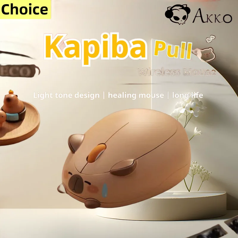 AKKO Capibala 2.4G Wireless Mouse Single Mode Office Mouse Desktop Light Portable Tone Laptop Mouses Gaming Mouse Cute Girl Gift