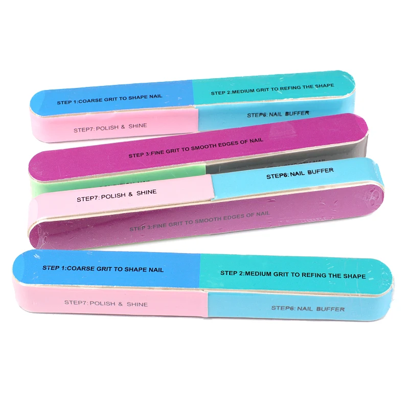 100Pcs/Lot 7 Sided Sponge Nail Files Buffer Block Colorful Sandpaper Files  For Manicure Straight Stick Salon Tools