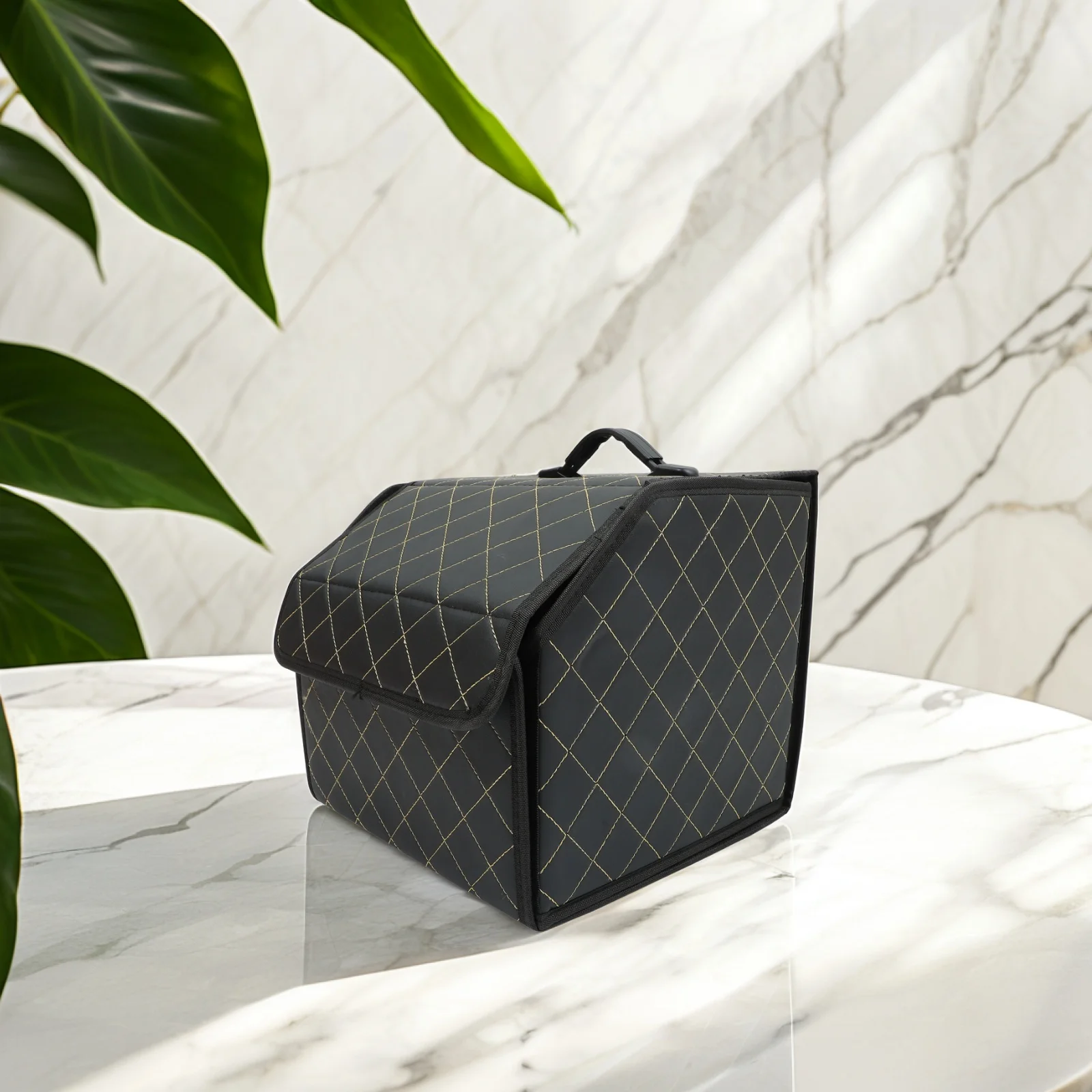 

PU Car Trunk Storage Box Foldable Waterproof Organizer Durable Container for SUV Vehicle Space Saving Trunk Bin