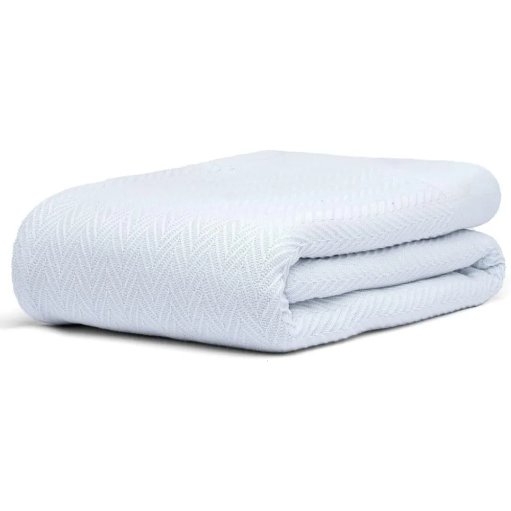 

King Size Herringbone Cotton Blanket, 108x90, All-Season Cozy Throw for Bed