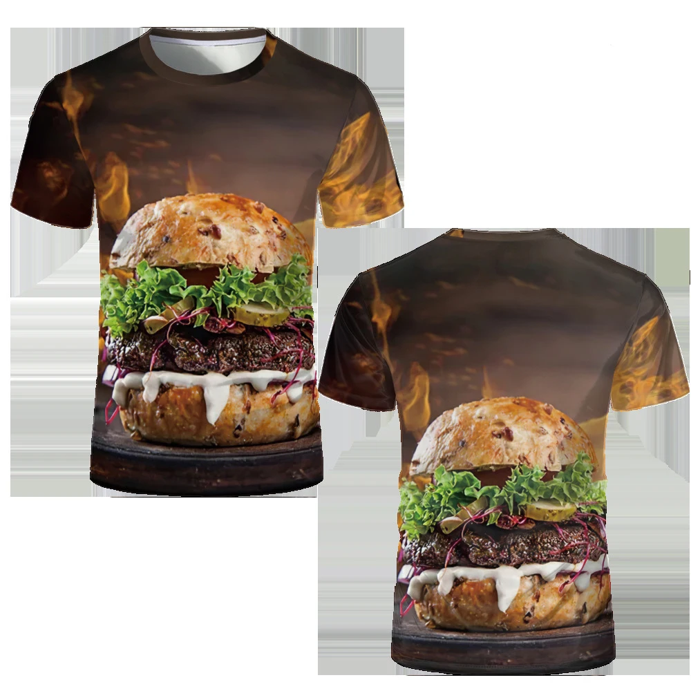 Funny Food Hamburger Pizza 3D Print T-shirt Men Women New Streetwear O-Neck T Shirts Oversized Harajuku Tees Tops Kids Clothing