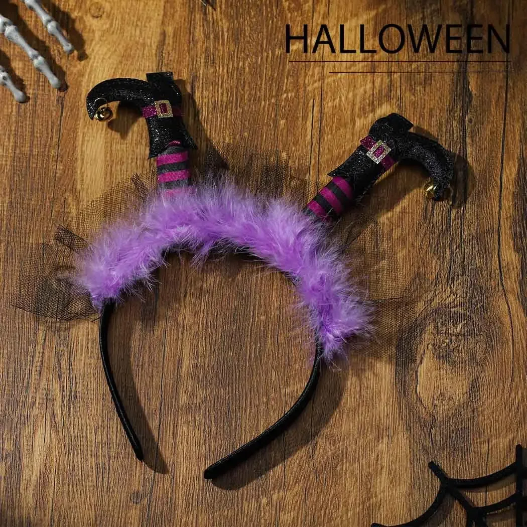 Diadema de pierna de bruja para Halloween, banda de pelo de encaje peludo, aro de pelo de disfraz divertido para fiesta de Halloween, Cosplay (púrpura)