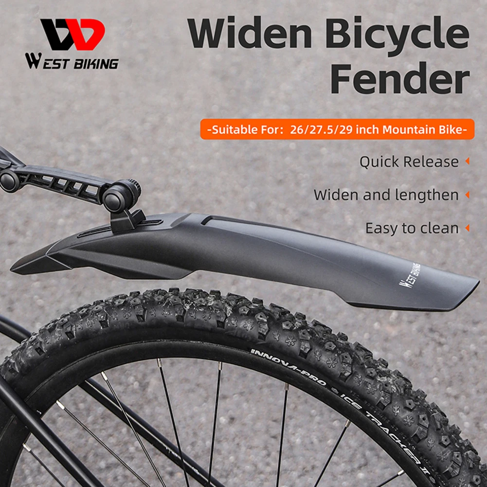 WEST BIKING Bicycle Fenders 26/27.5/ 29 inch Mountain Bike Front Rear Tire Bike Mudguard Lengthen Wheel MTB Quick Release Fender