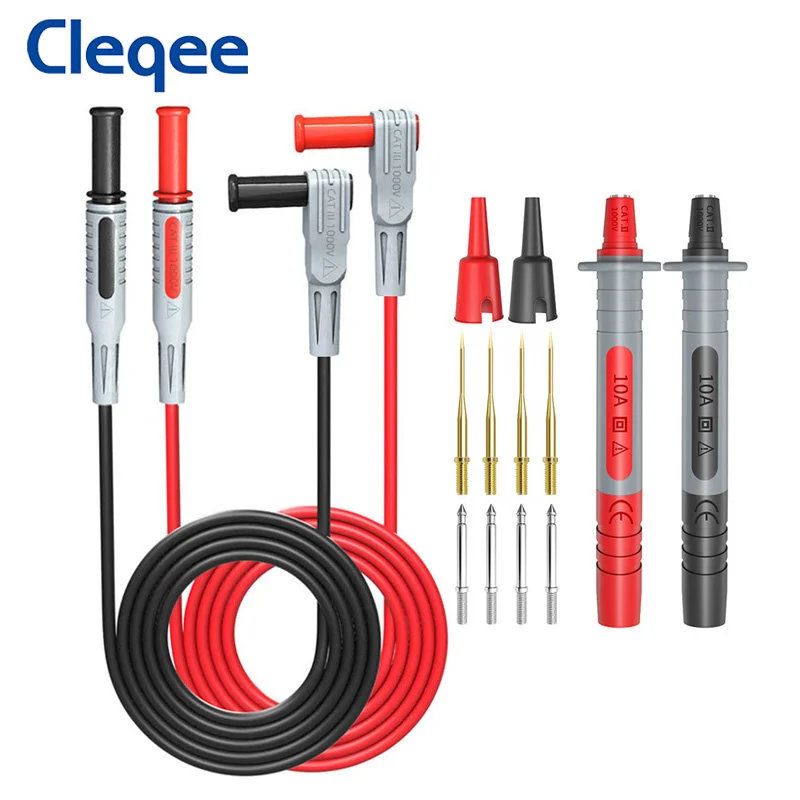 Cleqee P1033Z 4mm Banana Plug Multimeter Test Leads Kit with Relaceable Test Probes 8pcs Sharp 1mm/2mm Test Needles Pins