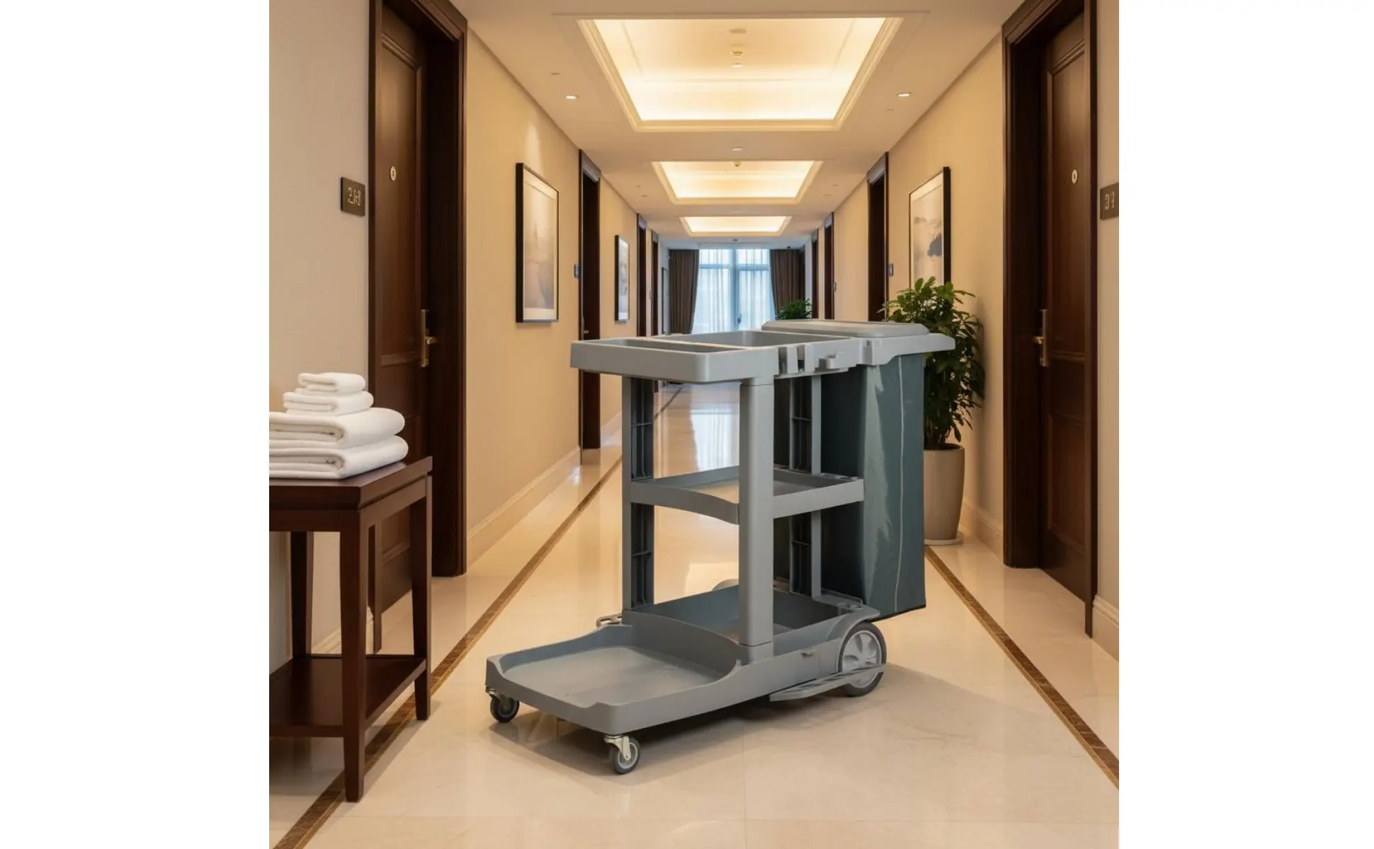 Professional Cleaning Trolley on Wheels Large Capacity Janitor Cart with Vinyl Bag Multi-Shelf Utility Cart Sturdy Duty