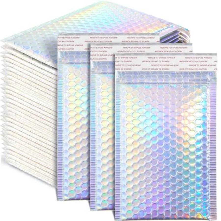 

0 Pcs Holographic Bubble Mailers Metallic Bubble Envelopes Waterproof Self Seal Shipping Bags Thick Cushioning Mailers for Make