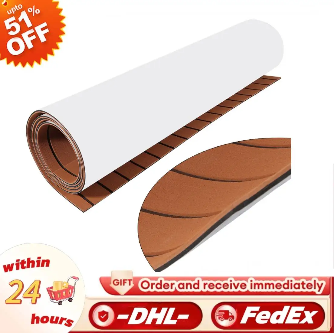 

EVA Foam Faux Teak Decking Sheet Marine Boat Flooring Pad Self-Adhesive Non-slip Yacht Flooring Pad RV Floor Mat 2400X900x6mm
