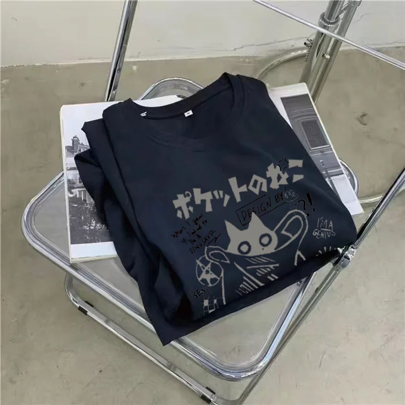 夏日本のかわいい漫画猫バッグプリント女性の大きいサイズルーズ半袖ドレス