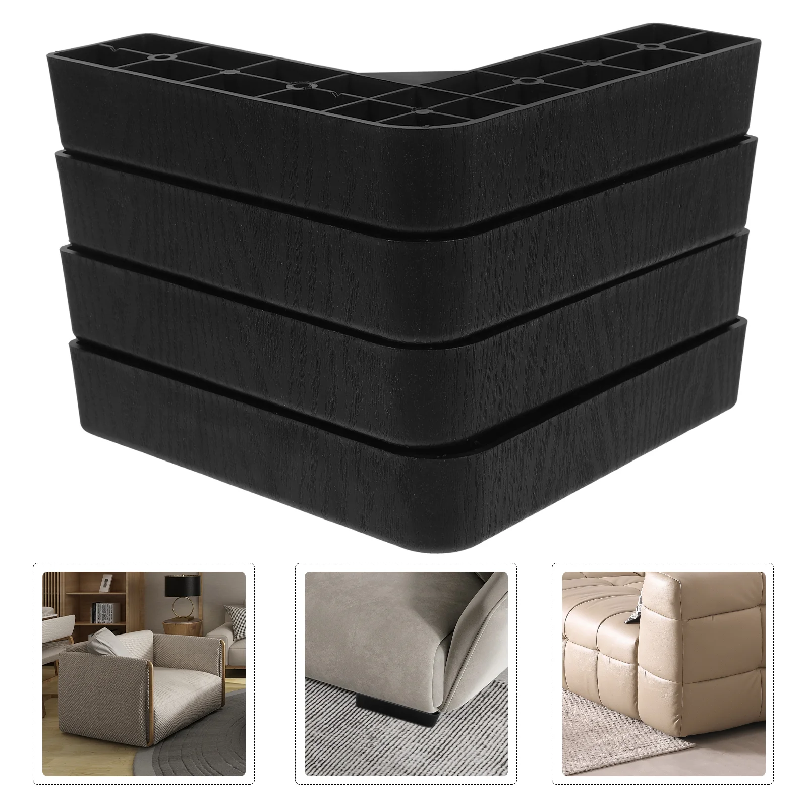 

4pcs Plastic Furniture Legs 35mm Black Risers for Bed Sofa Desk Chair Anti Moisture Durability Stability Storage Solution