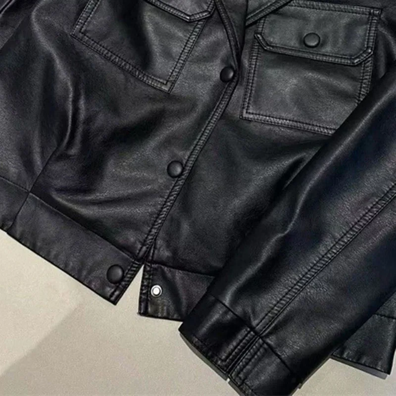 Veste en cuir de mode femmes nouveau 2025 printemps automne veste de costume en cuir moto manteau en cuir court vêtements de dessus pour femmes