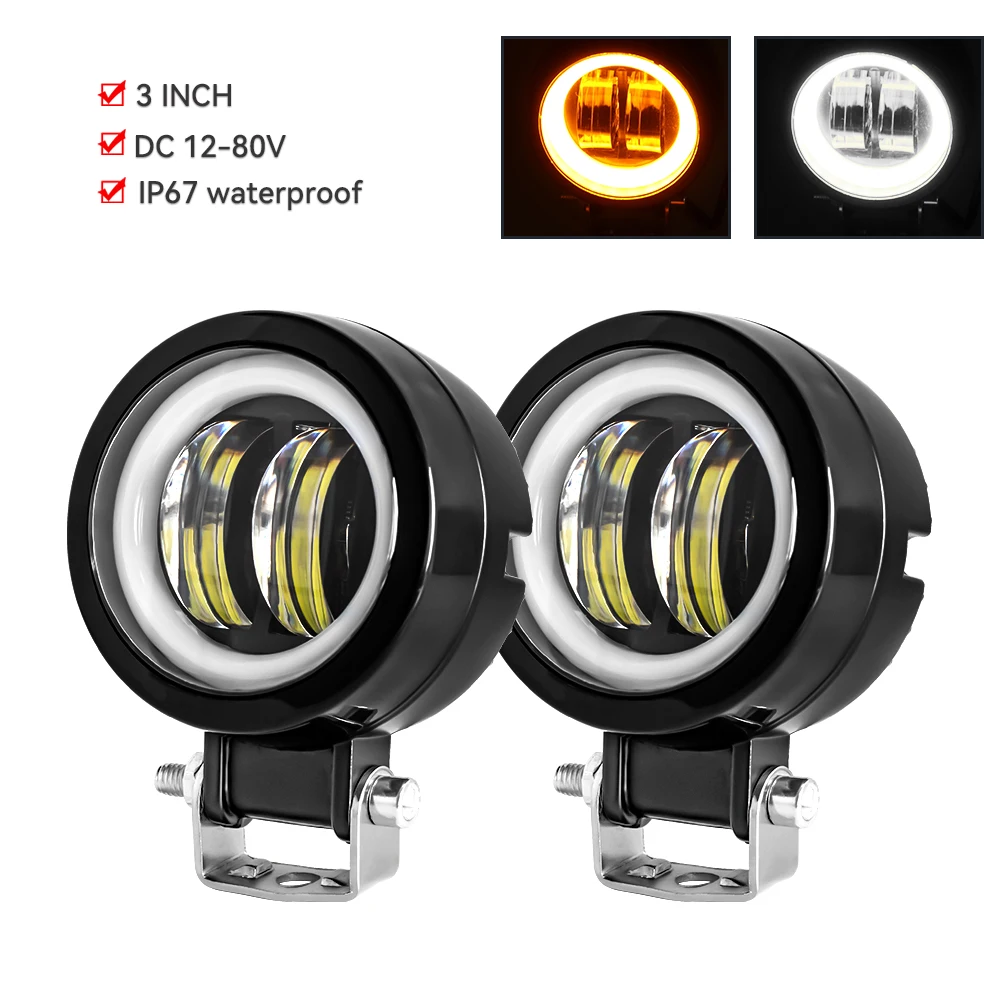 Waterproof Round Angel Eyes LED light Portable Spotlights Motorcycle Offroad Truck Driving Car Boat Work Light