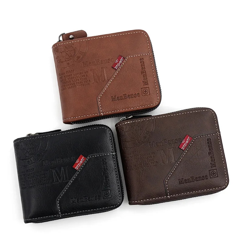 Men's Wallet Made of Leather Wax Oil Skin Purse for Men Coin Purse Short Male Card Holder Wallets Zipper Around Money Coin Purse