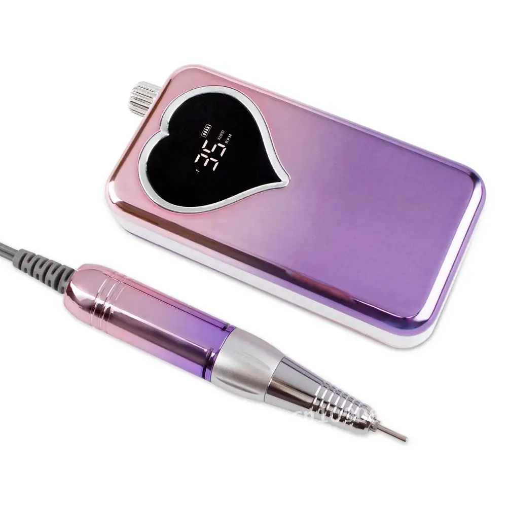 Purple Portable Cordless Nail Drill Machine 35000RPM Rechargeable Manicure Electric Nail File Drill 35000 Battery with Base