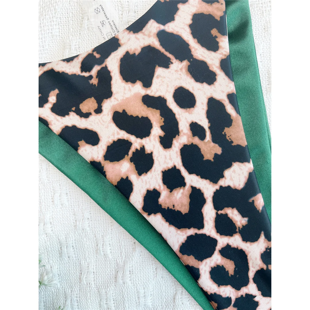 XS - L Leopardenmuster Neckholder-Bikini mit Satin-Details, Damen-Badeanzug, zweiteiliger Bikini-Set, Badebekleidung, Badeanzug, Schwimmanzug V4752SW – Detail 34