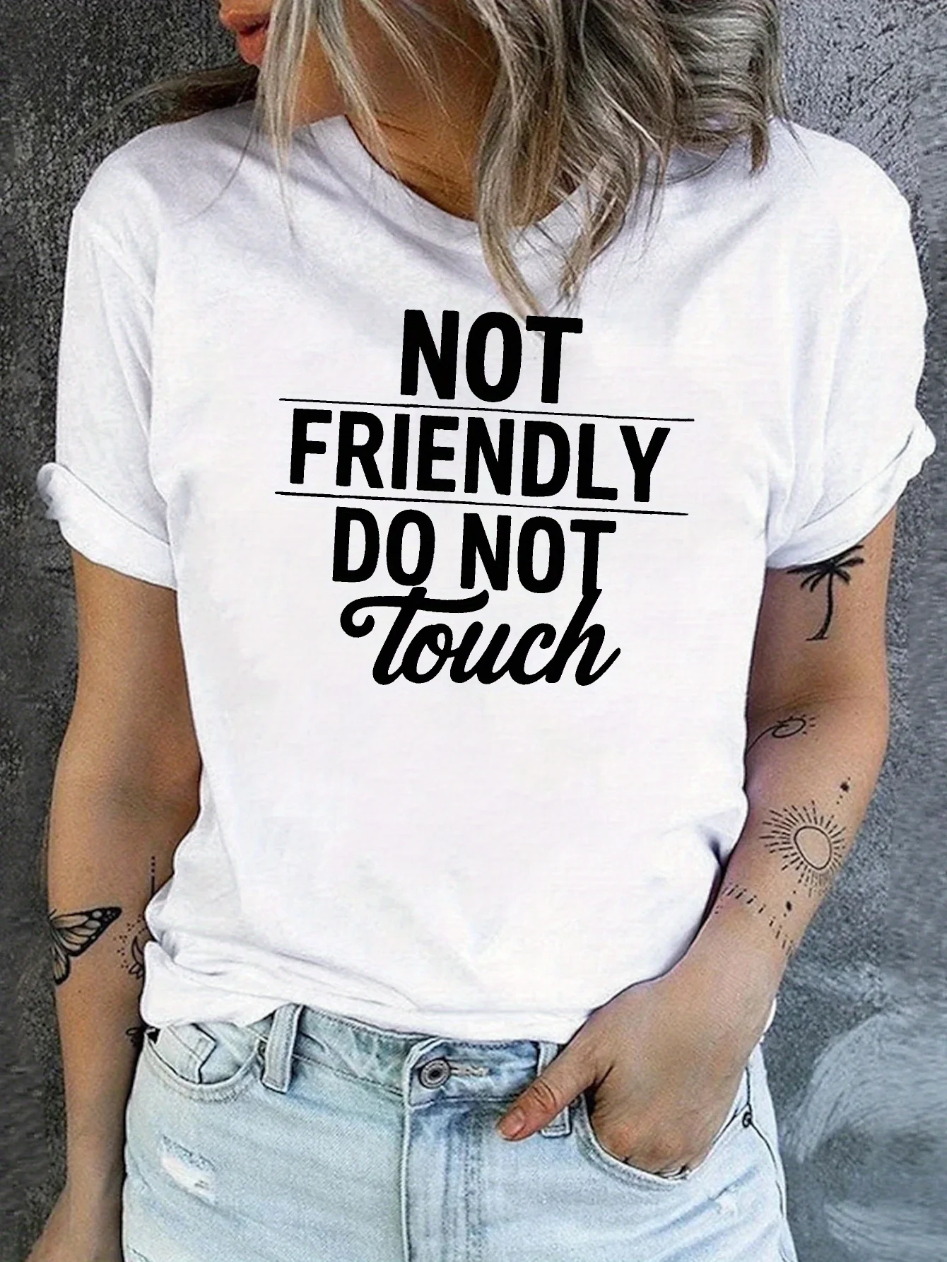 Do Not Touch Print T-Shirt Casual Crew Neck Short Sleeve Top For Spring  Summer Women's Clothing Fashion Statement Shirt Trend