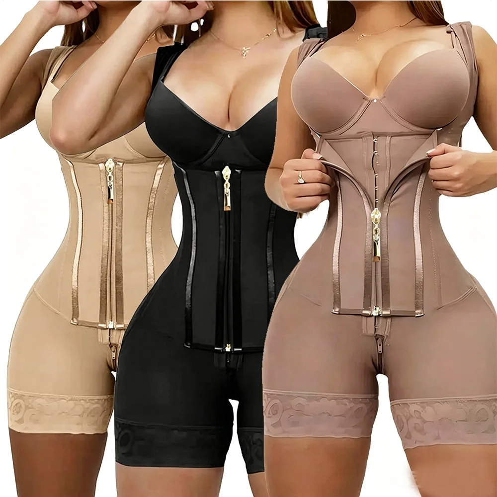 Gaine amincissante colombienne pour femme avec contrôle abdominal, taille ajustable par crochets et fermeture éclair, body sculptant et réducteur