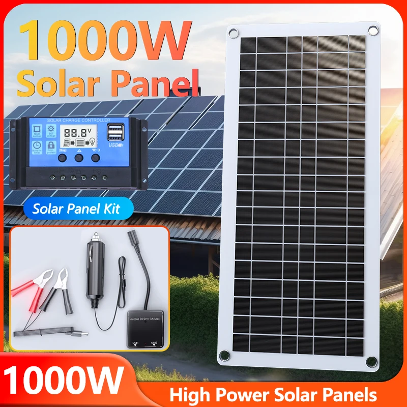 

1000W Solar Panel Kit 12V Solar Cell 100A Controller Solar Plate for Phone RV Car Caravan Home Camping Outdoor Battery