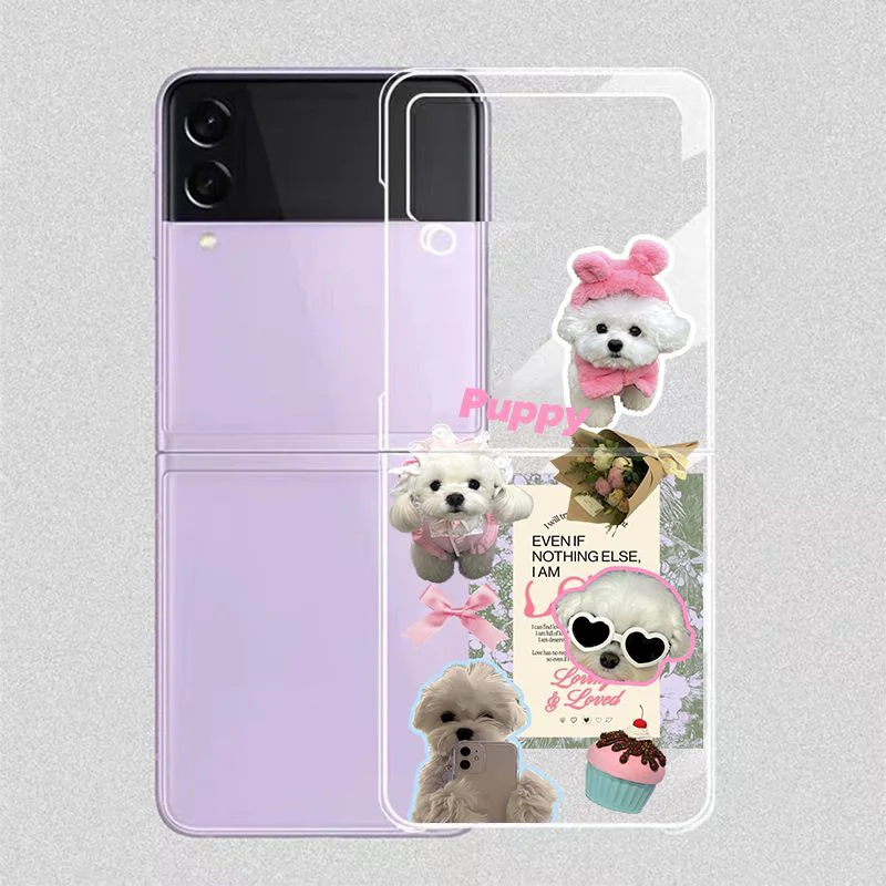 Cute Dog Cat Phone Case For Samsung Galaxy Z Flip 6 7 ZFlip5 5G Transaprent Clear Cover For Samsung ZFlip4 ZFlip 3 Animal Fundas