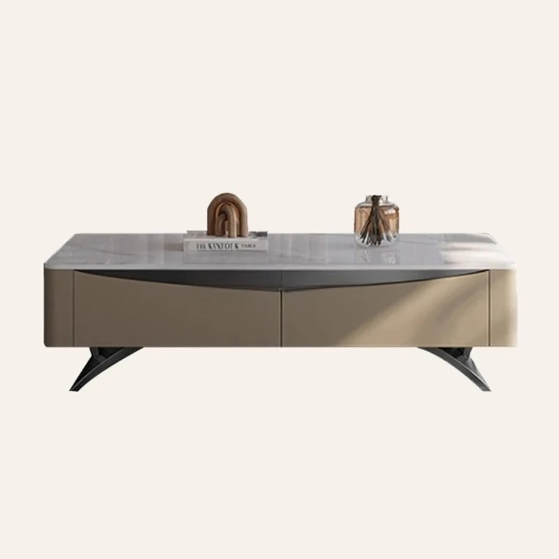 

Light luxury designer rock slab coffee table TV cabinet combination living room level rectangular tea table