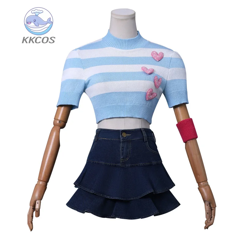 بلوم تأثيري Win Clubb أنيمي زي جيراي كي الفتيات ريترو مخطط محبوك القلب جميل تي شيرتات قصيرة الاكمام فستان قصير كوس KK