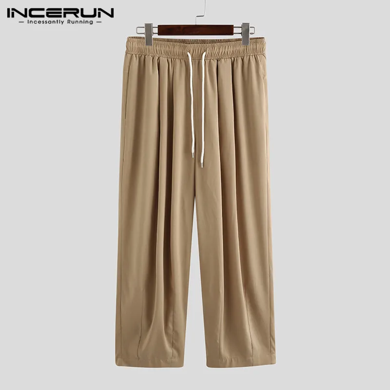 Summer Men Wide Leg Pants Drawstring Joggers Plain High Street Man Casual Trousers Baggy Fashion Harem Pants S-5XL INCERUN 2024