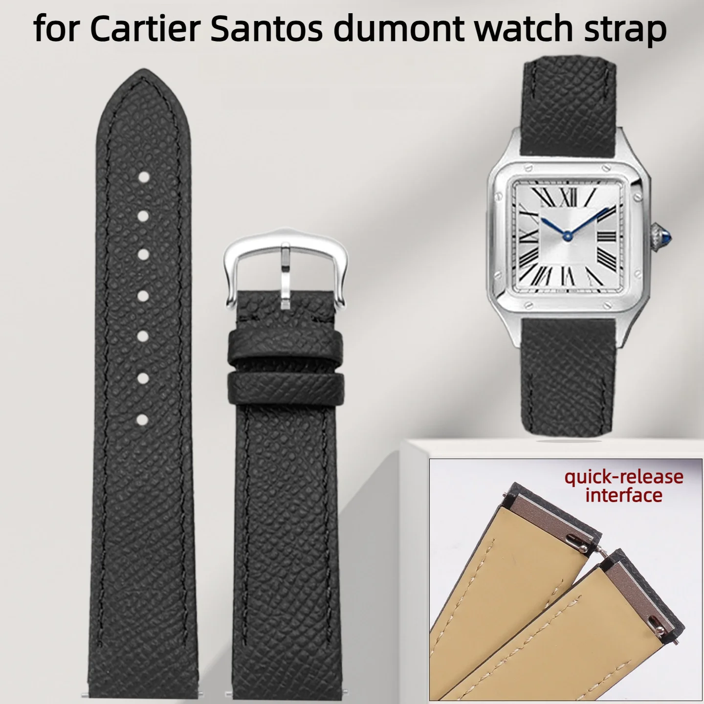 Luxury Watch Cartier - Pulseira de relógio de couro genuíno
