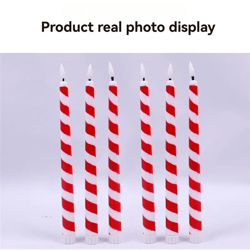 PORK-Holiday Party For Xmas Centerpiece LED Christmas Flameless Taper Candles 6PCS Battery Operated Cane Flickering