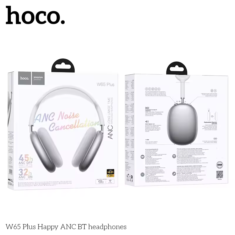 HOCO W65 Plus ANC Noise Reduction Bluetooth Headphones Over The Ear Wireless Big Earphone Hifi Sounds Sport Headsets With Button - Image 8