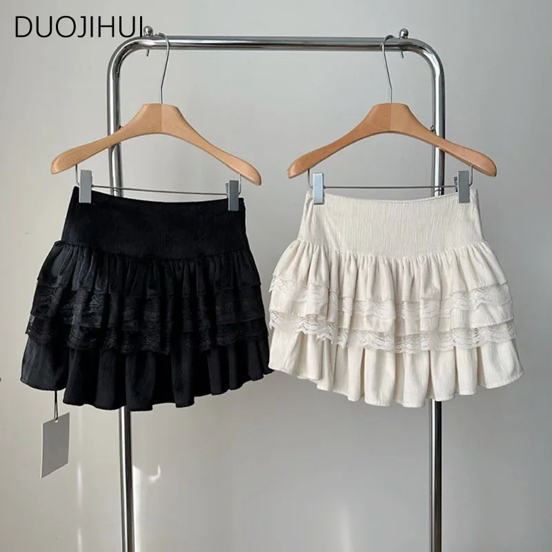 DUOJIHUI Apricot Chic Lace Sexy A-line Female Mini Skirts Spring Sweet Classic Pure Color Fashion Simple Casual S-L Women Skirts