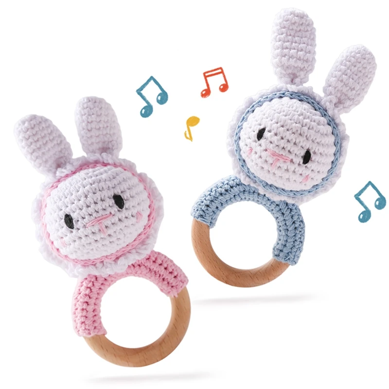 1pc Baby Crochet Handbell Toy Wooden Ring Baby Teether Rodent Infant Gym Musical Mobile Rattles Toy Newborn Educational Toy Gift