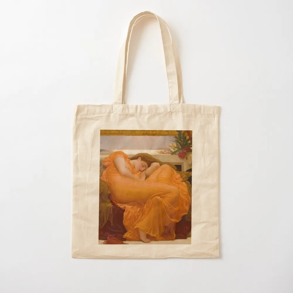 Flaming June Oil Painting by Frederic Lord Leighton Tote Bag Gift bag canvas tote bag Canvas Tote