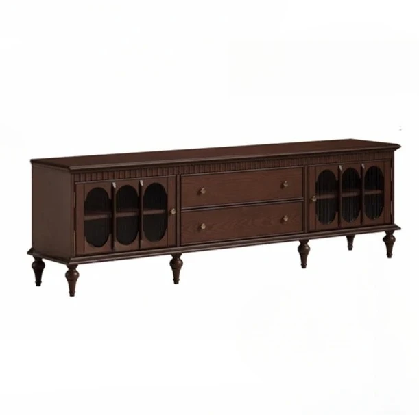 

TV cabinet American retro all solid wood coffee table combination medium and ancient French high foot