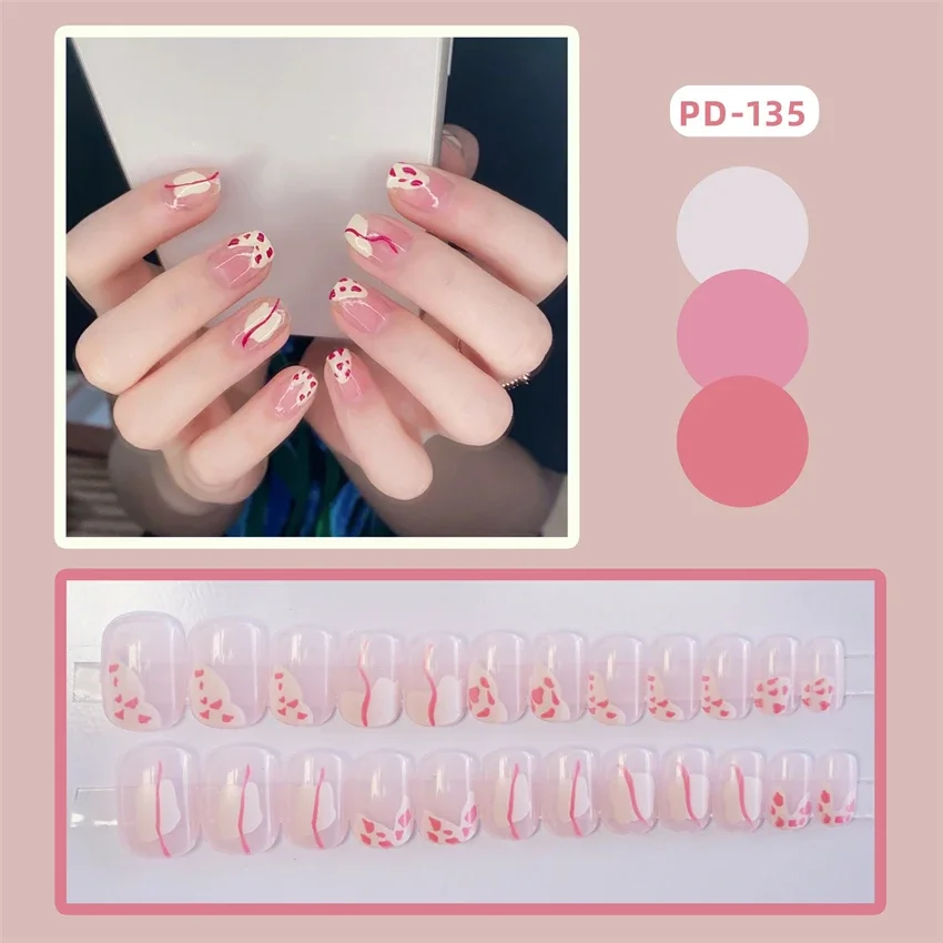 

24Pcs/Set Creamy White Rose Fake Nail Pieces Sweet Fashion Removable Wearing False Nails Art French Acrylic Press on Nail Tips