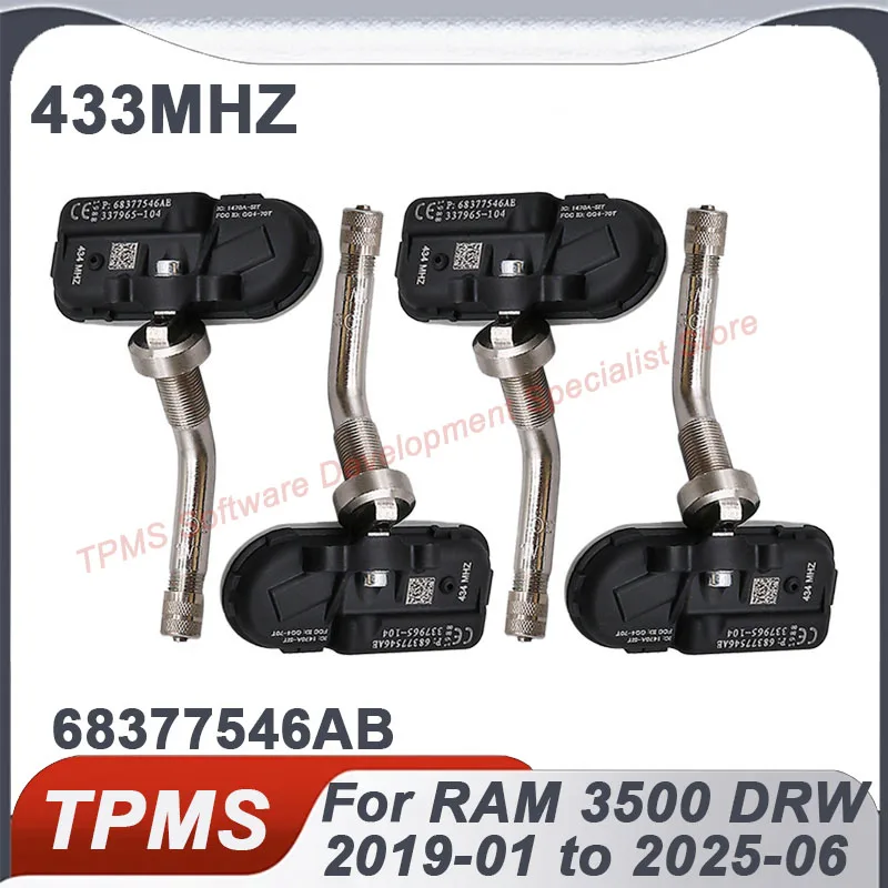 

4PCS 433MHZ 68377546AB TPMS Sensor Tire Pressure Monitoring Sensor For RAM 3500 DRW 2019-01 to 2025-06