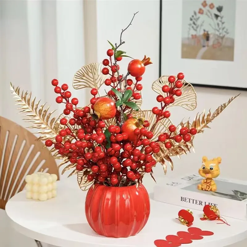 Light Luxury Fake FlowerRedFruit PomegranateFruit Red Berry New Year And Christmas DecorationTv CabinetEntranceCreativeOrnaments