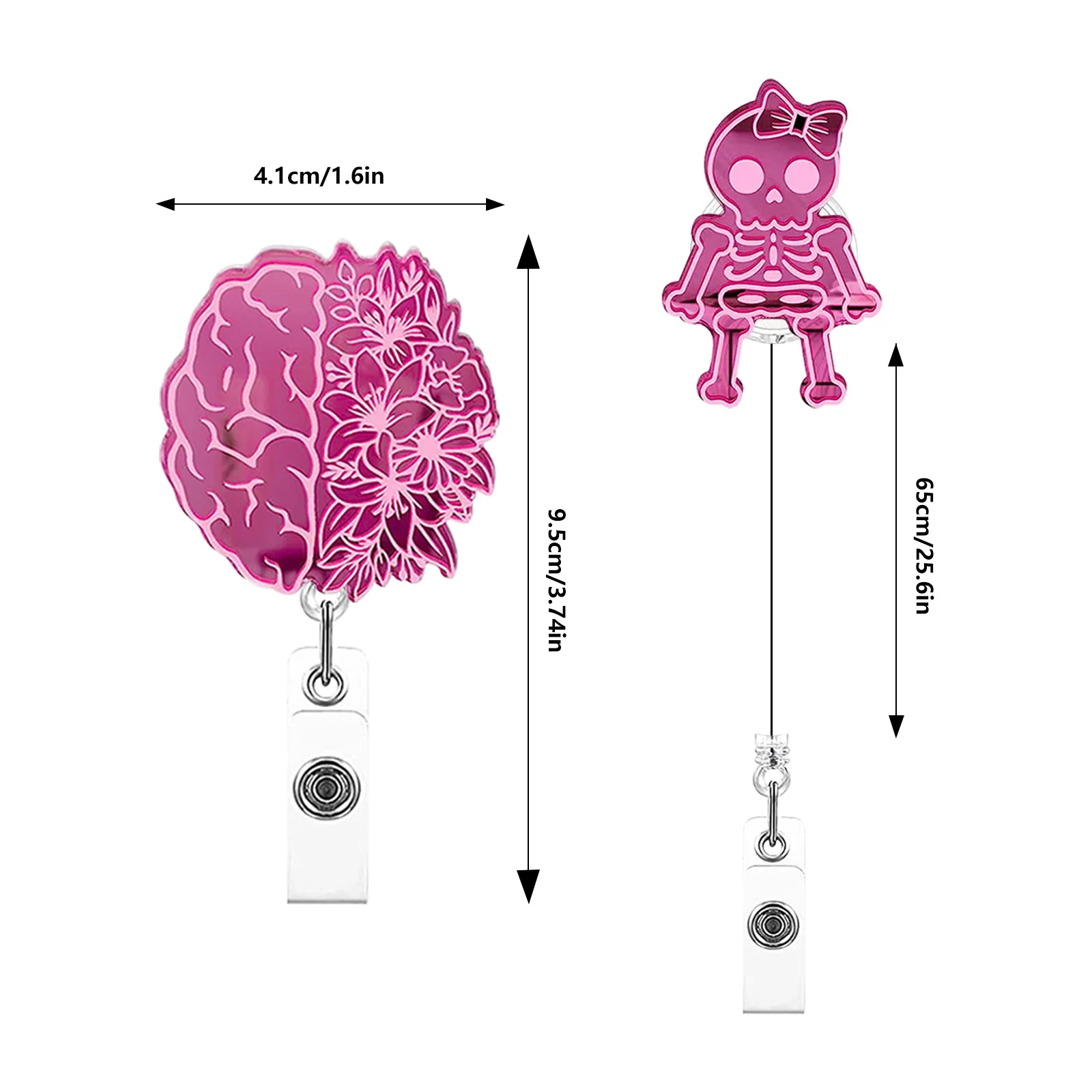 New Arrival 1 Piece Acrylic Rectractable Nurse Badge Reel Fashion Organs Skeleton Rose Love Heart ID Card Holder Keys Lanyard