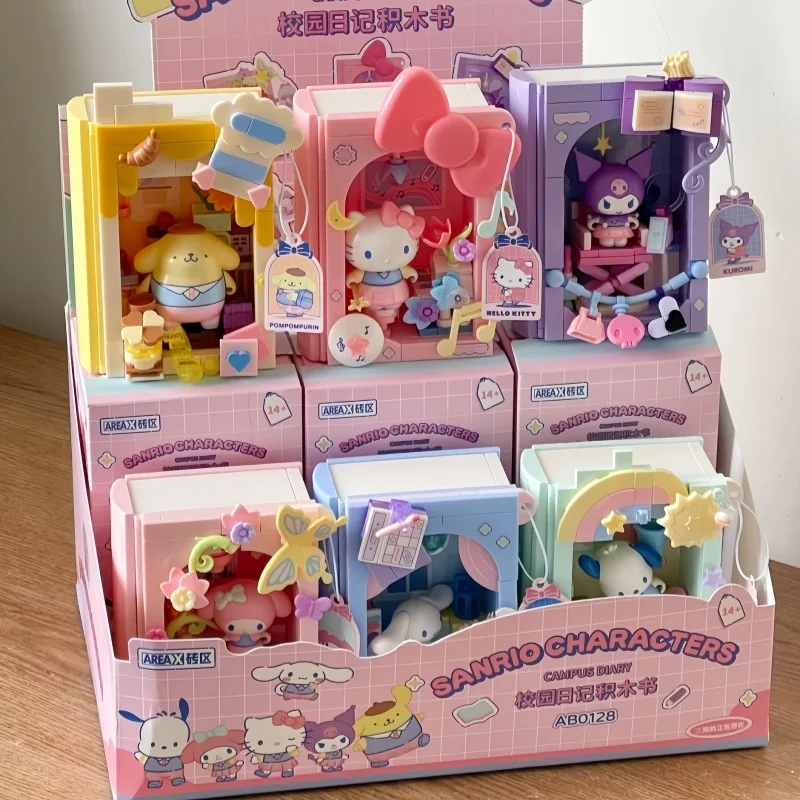 

Areax Sanrio Characters Campus Diy Building Block Book Toy Model Kuromi Hello Kitty Cinnamoroll Pompompurin Decoration