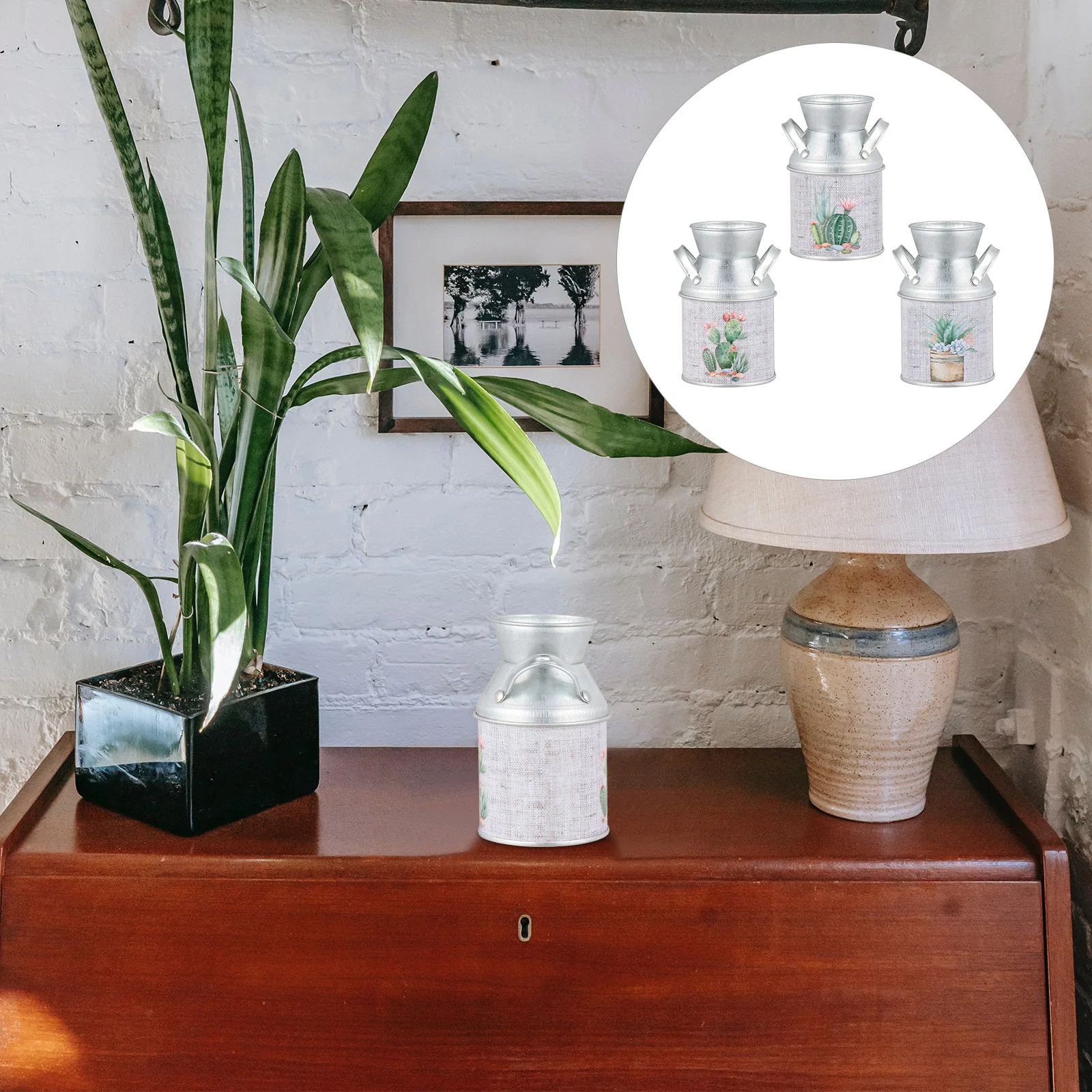 

3 Pcs Painted Vase Retro Iron Material Flower Holder Decorative Garden Vintage Creative Safe Home Accessories