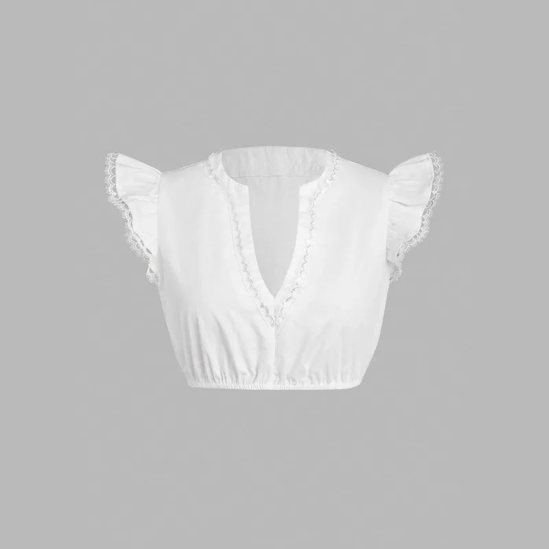 

Блузка для баварского пивного фестиваля — кружевной топ с короткими рукавами с цветочным принтом и рюшами по подолу, винтажный стиль Cottagecore, летняя фестивальная мода