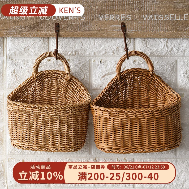 

Kitchen Ginger Garlic Storage Basket Literary Wall Hanging Basket Nordic Portable Decorative