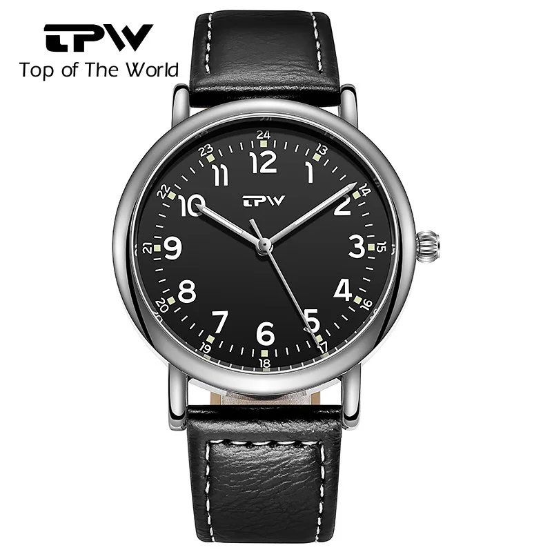 Reloj clásico con correa de cuero para hombre, correa marrón, fácil lectura, digitales árabes, 40MM, reloj de pulsera para hombre, reloj de negocios luminoso resistente al agua