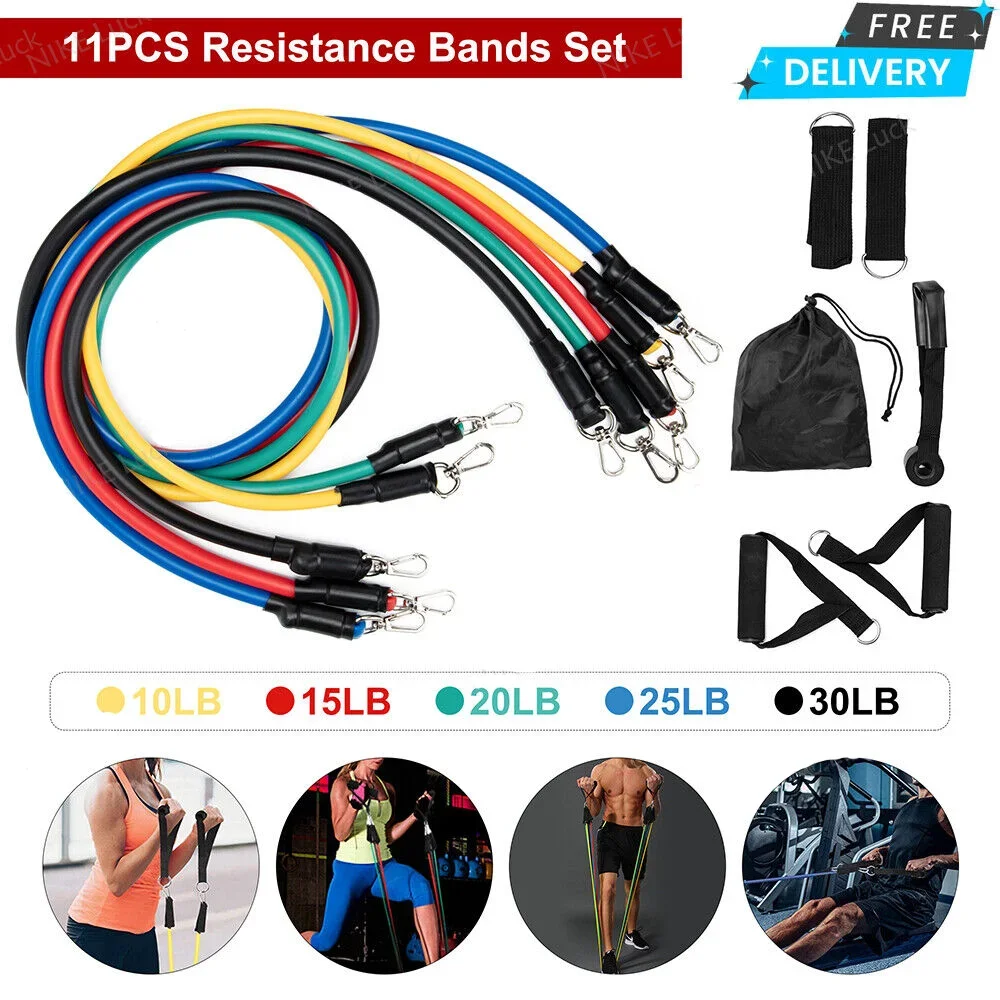 Banda de resistencia de tubo Para entrenamiento de agilidad, equipo de gimnasio Para el hogar, Accesorios Para Yoga, Pilates, boxeo, Fitness, 11 Uds.