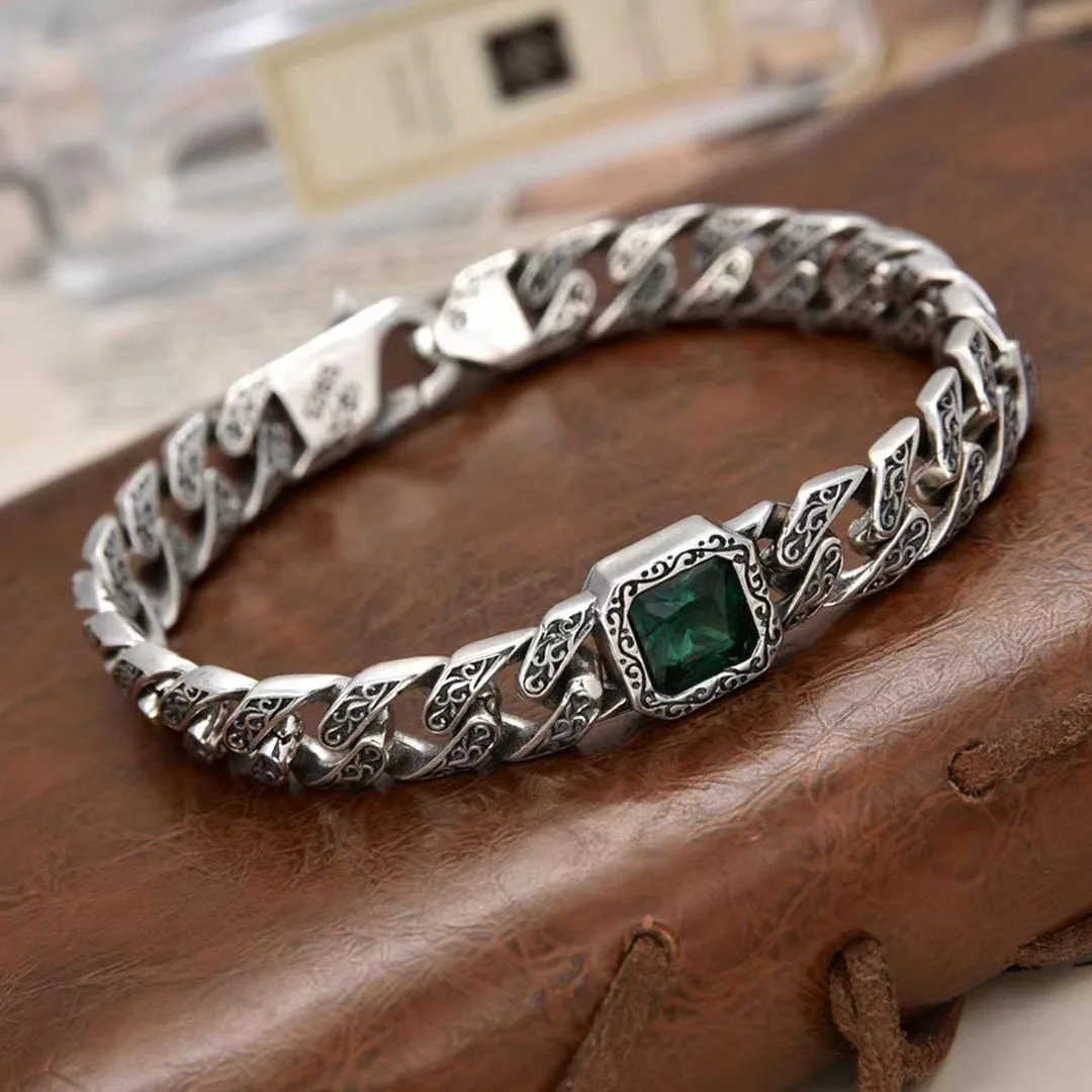 HX New Square Rattan Grass Pattern Bracelet for Men Mediterranean Style Cuban Chain Fashion Accessories Jewelry