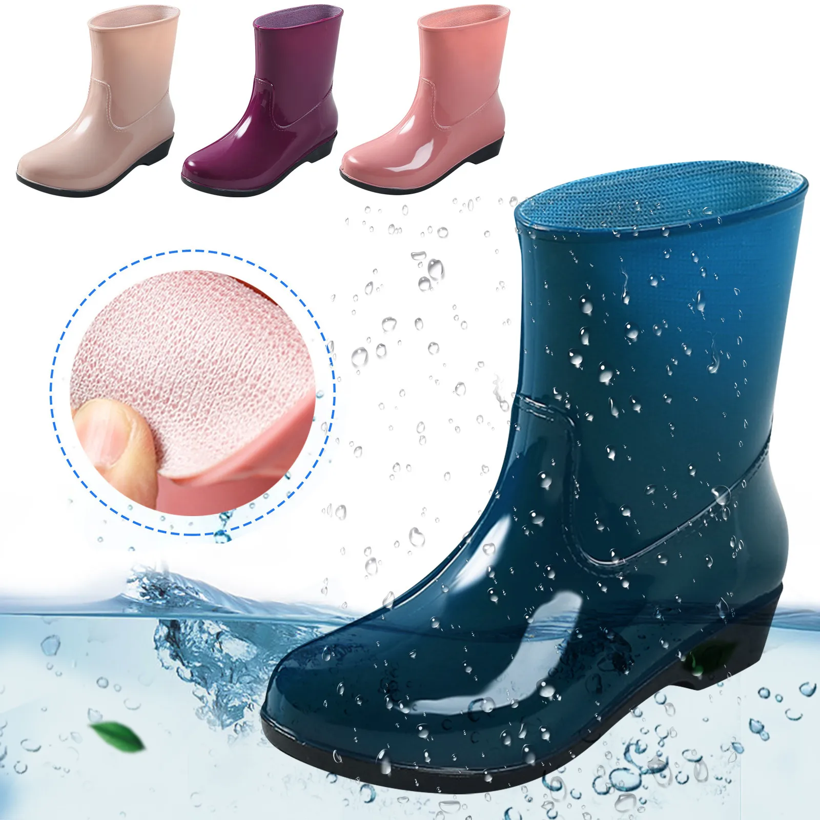 Four Seasons Warm Shoes Mid-tube Non-slip Rain Boots Ladies Rain Boots Waterproof Car Wash Shoes Fashion Non-slip Work Shoes