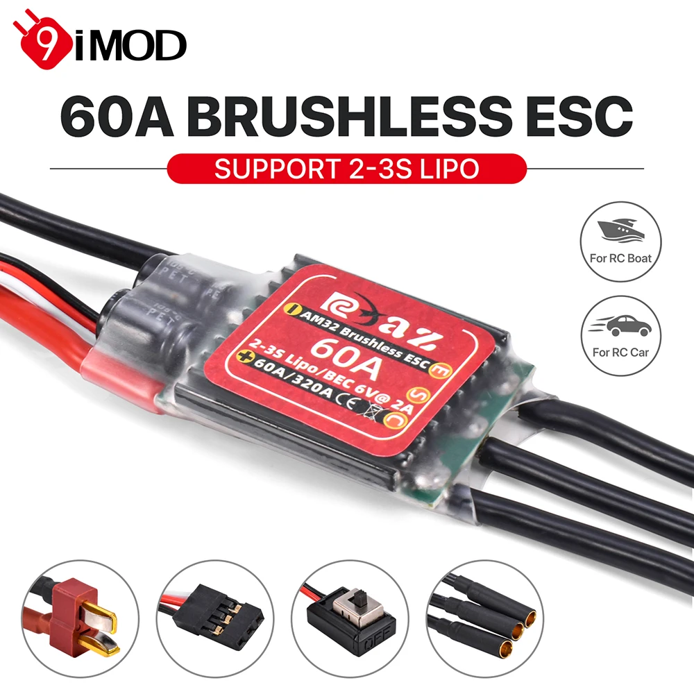 9IMOD AM32 60A Bürstenlosen ESC 2-3S 6V/2A Für 2847/540/3650 Bürstenlosen Motoren Für 1/10 Traxxas Slash Tamiya HSP Fernbedienung Auto
