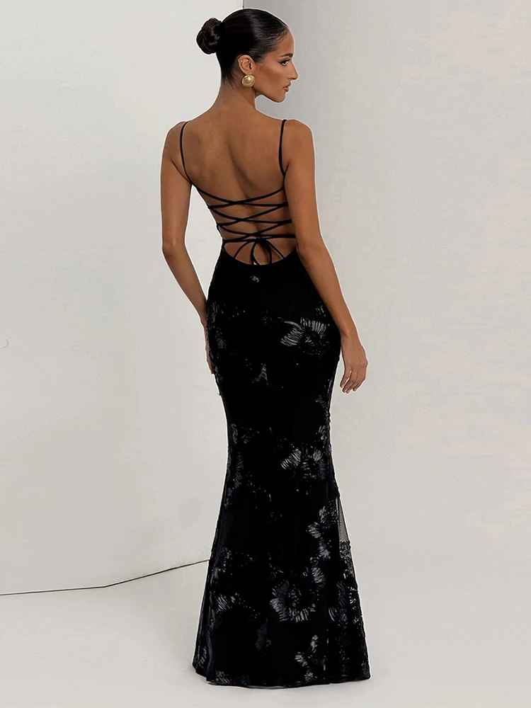 Trendix Elegante Blumendruck-Kleider für Damen, hohe Taille, schlank, ärmellos, Sommerkleid, Party, Club, sexy, rückenfrei, Bandage, Maxikleid