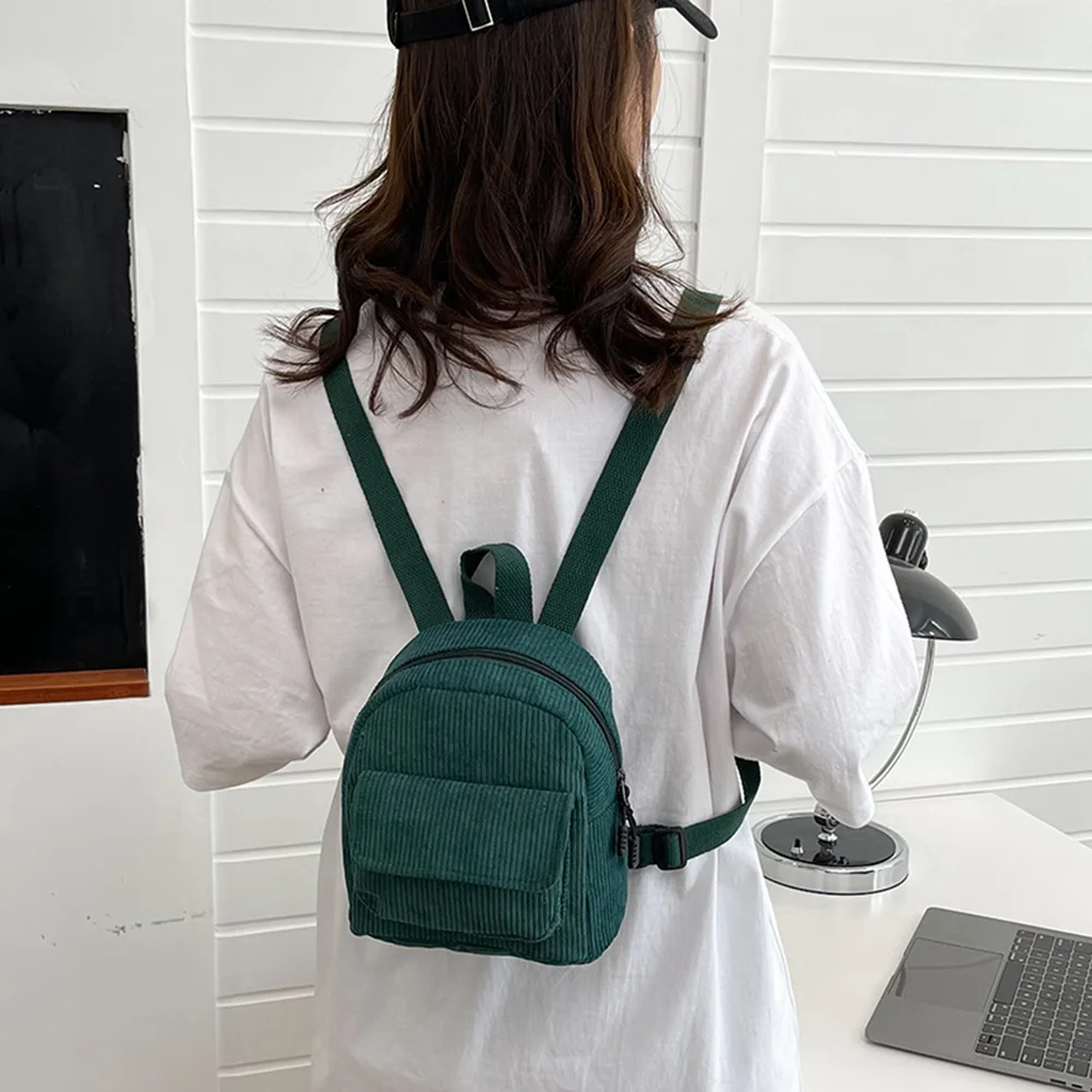 Women Fashion Mini Backpack Versatile Corduroy Backpack Solid Color Retro Travel Backpack Student Book Bag for School Travel